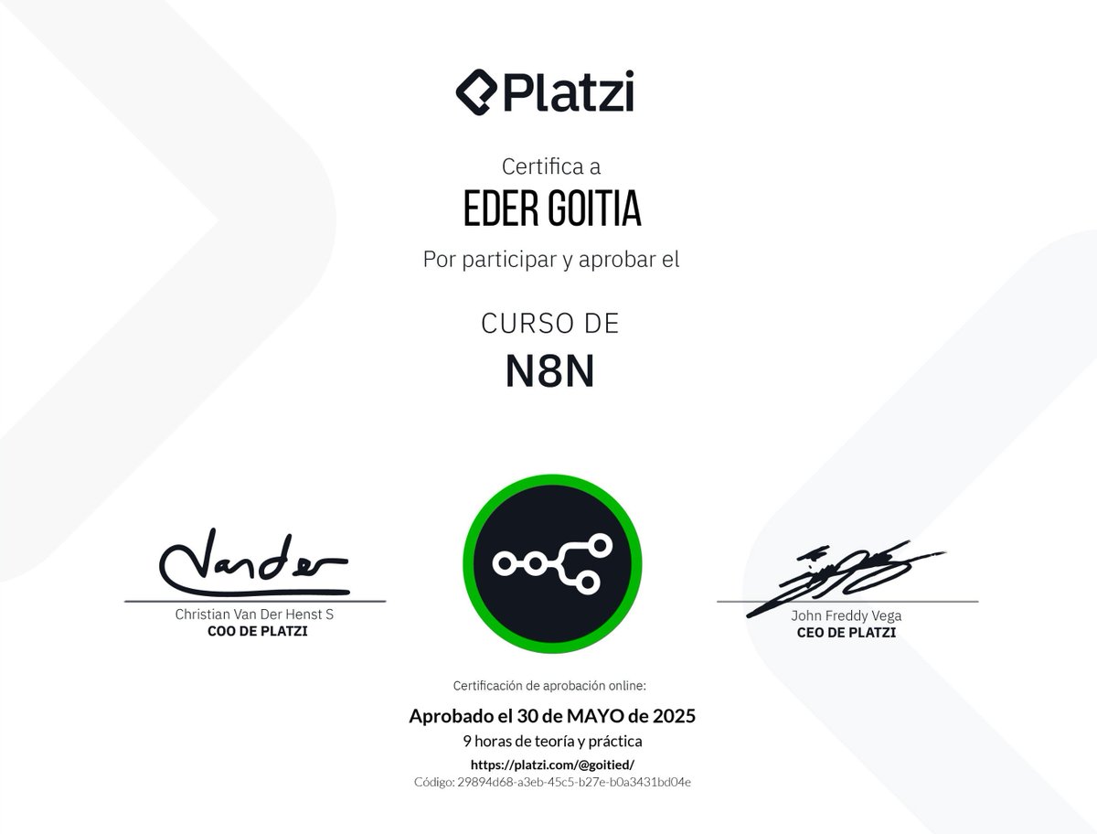 Goitied's tweet image. Estaba esperando este curso con ansias @Platzi y @n8n_io. 😍