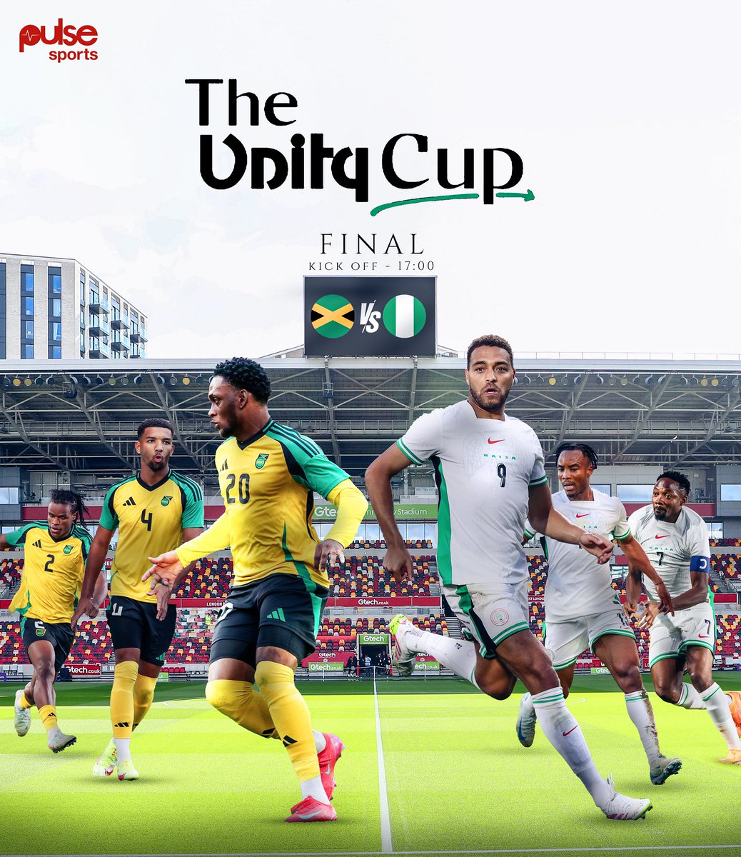 PulseSportsNG's tweet photo. All set in London! 🏟️

The Super Eagles take on Jamaica in the Unity Cup Final 🇳🇬🆚🇯🇲

Who’s ready for this one? 🔥
#SuperEagles #UnityCupFinal https://t.co/WYCpknna9d