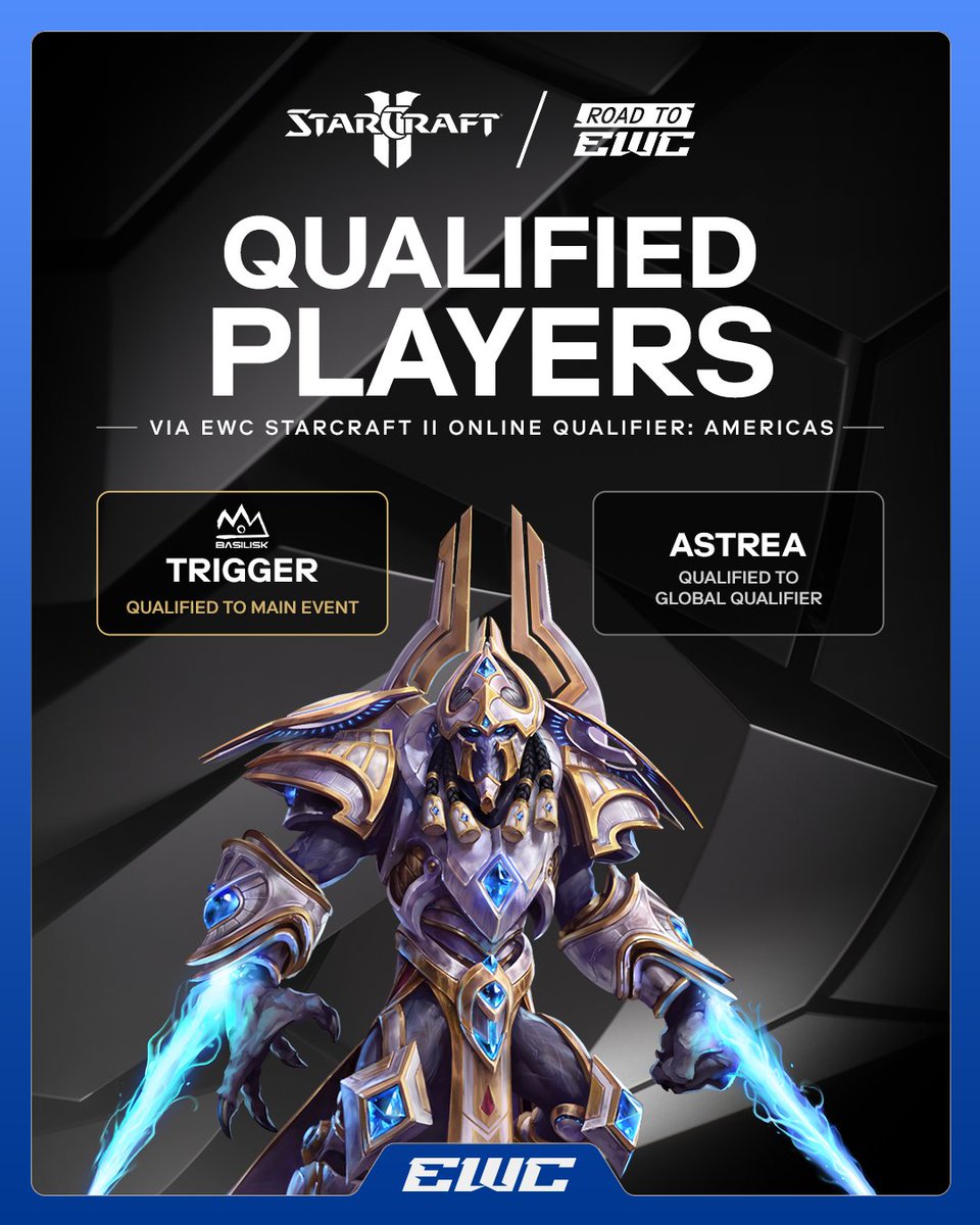 North America’s finest has secured the key! 🔑

<a href="/triggerSC2/">trigger</a> qualifies for the Esports World Cup through the NA StarCraft II Online Qualifier! 🔥

➡️ <a href="/SCAstrea/">Max Angel</a> will head on to the Global Qualifier.