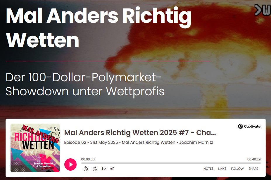 Es wird wieder Zeit für mehr Content. Die neuste Mal Anders Richtig Wetten Folge ist draußen &amp; Richtig Wetten wird im Lauf der kommenden Woche fertig.

Wer gewinnt die Champions League? Wer wird der nächste polnische Präsident? Schlägt ein Meteorit ein?

MARW 2025 #07 ist u.a.