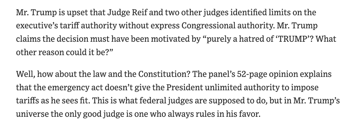 WSJ Editorial Board on Trump's reaction to the tariff ruling.
wsj.com/opinion/donald…