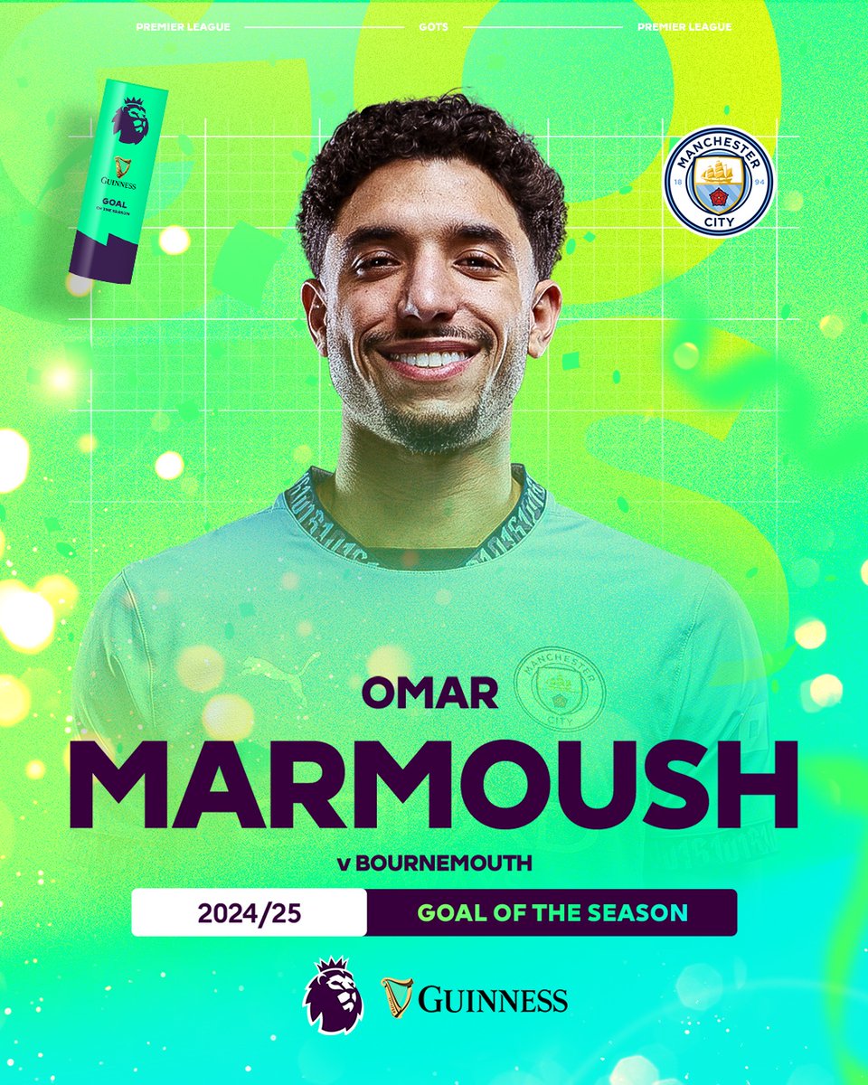 Premier League (@premierleague) on Twitter photo The Guinness Goal of the Season winner is... 🥁
🚀 Omar Marmoush 🚀
#PLAwards | <a href="/ManCity/">Manchester City</a> The Guinness Goal of the Season winner is... 🥁
🚀 Omar Marmoush 🚀
#PLAwards | <a href="/ManCity/">Manchester City</a>