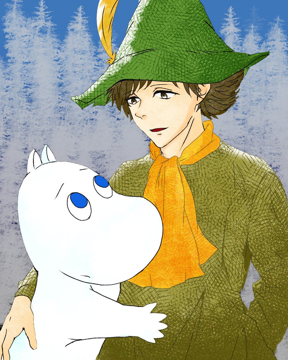 「夜の森は気味が悪いよ…スナフキン」「怖がる事ないさムーミン、僕がいる」#snufmin #スナムー