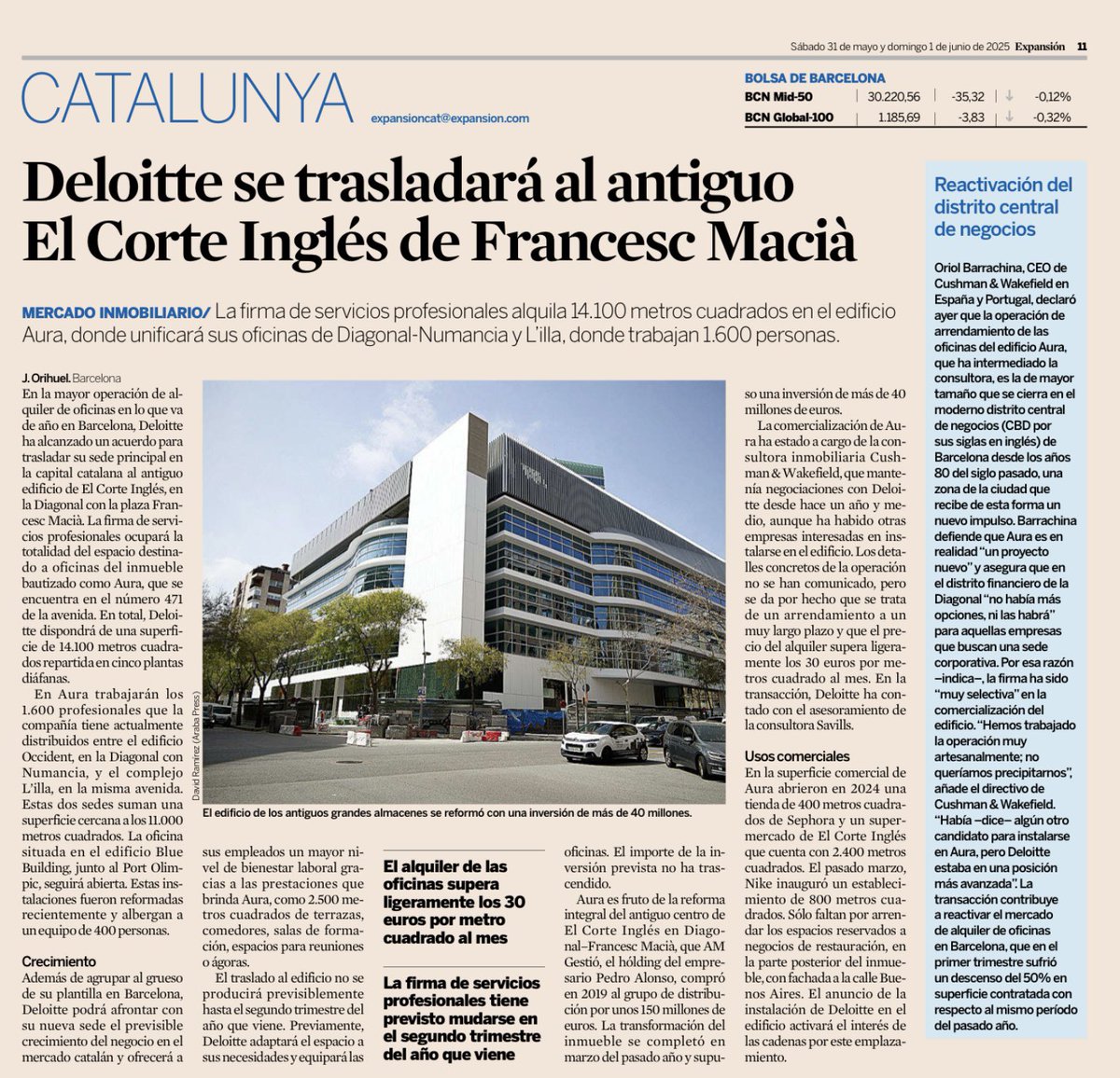 Muy contentos de haber asesorado a Deloitte en su cambio de sede en Barcelona, en lo que supone la operación más relevante en CBD de nuestra ciudad.  
Enhorabuena, queridos Gonzalo, Guillermo, Marie-Laure, Jessica, Leyre, Gerardo y equipo de Savills. 
Enhorabuena, equipo de