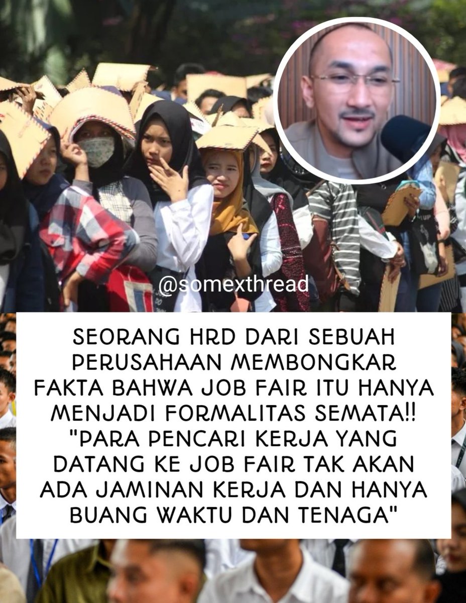Ternyata job fair itu cuma formalitas dan omong kosong doang? "kegiatan itu digunakan untuk brandingnya kantor"😭😭

bahkan dia sendiri heran "cari kerja masih offline itu apa?"🥺