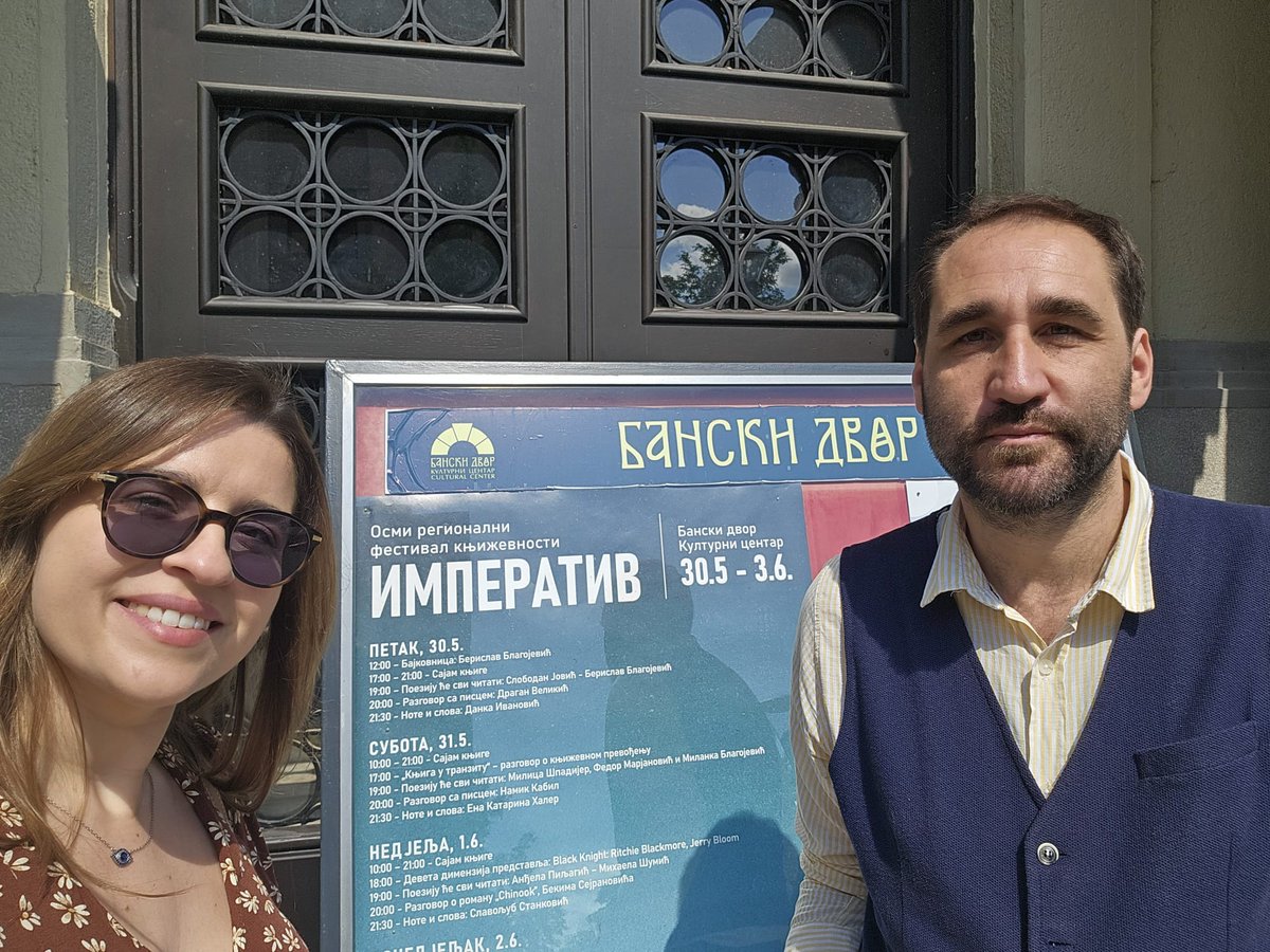 Con <a href="/Patripizarroso/">Patricia Pizarroso</a> en Banja Luka para participar en el Festival Imperativ. En el coloquio "El libro en tránsito", charlaremos con traductores al francés y el italiano sobre traducciones, en particular nuestra traducción de "De ningún lugar a ninguna parte, de Bekim Sejranović.