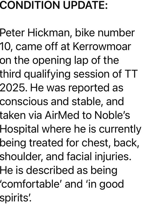 ⛑️Latest on Peter Hickman [TT🇮🇲]