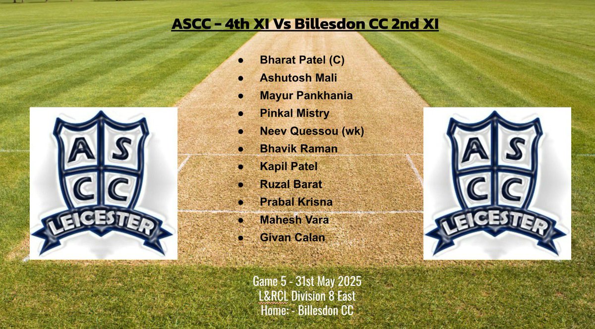 Team Line Ups for Saturday 31st May 2025 🏏