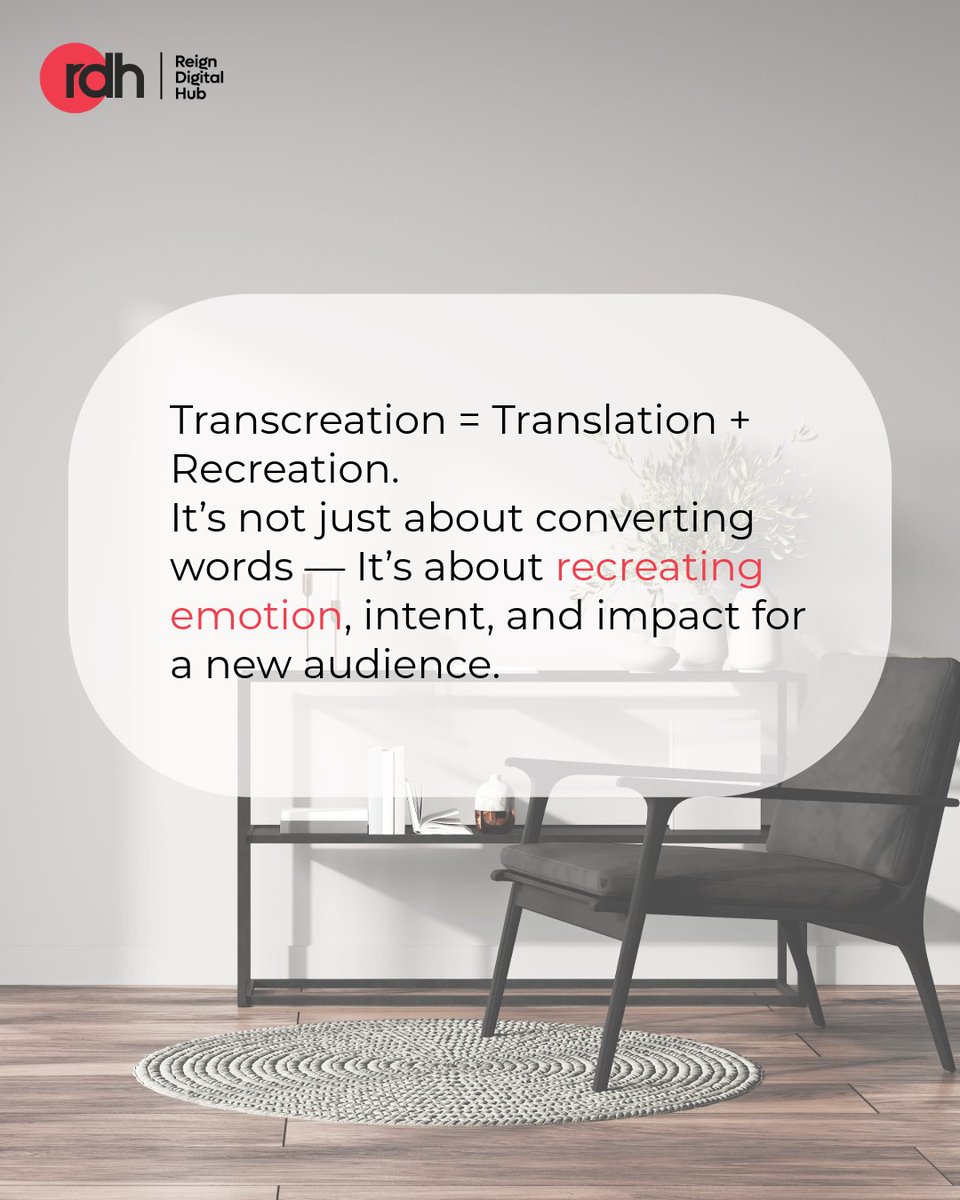 Reigndh's tweet image. Think translation with emotion. That’s transcreation. 💡 Swipe to know more!

Call: +91 6350469691
Visit: reigndigitalhub.com

#marketing #marketingideas #digitalmarketingservices #reigndigitalhub #transcreation