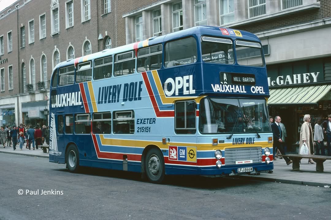 1981 ECW-bodied Bristol VRT LFJ 866W carried this overall advertisement for Livery Dole Garage between 1982-84. It's seen in Exeter High Street in April 1982. After that contract expired it carried an advert for Exeter Airport between 1984-85.
Picture credit: Paul Jenkins