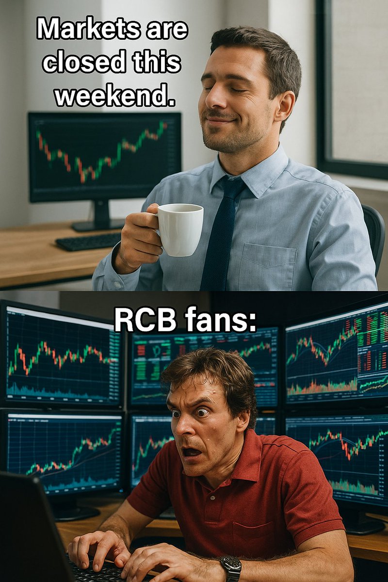 dhirajsinha's tweet photo. 📉 Market: Closed on weekends.
#RCB not playing over the weekend.
📈 RCB fans' emotions: like an hft trader on overdrive. Still executing 1000 trades/sec
🧠 Logic: Off
❤️ Hope: Unlimited
#goRCB https://t.co/ESlxu9Fwk2