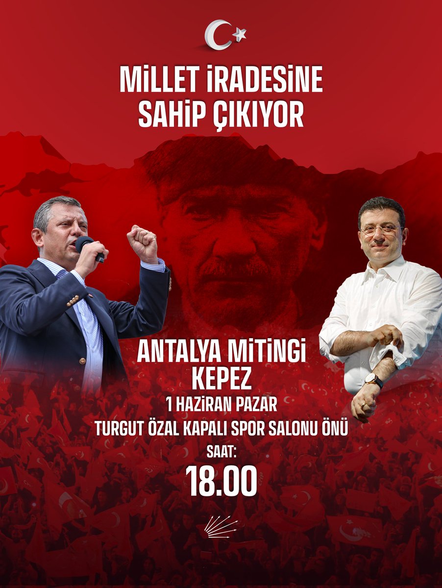 Yarın Antalya Kepez’deyiz!

Milli iradeye, Cumhurbaşkanı adayımız Ekrem İmamoğlu ve tüm siyasi tutsaklara sahip çıkmak için meydanlardayız!

Kazanana kadar durmayacağız, durmayacağız, durmayacağız!

🗓️1 Haziran Pazar
⏰18.00
📍Turgut Özal Kapalı Spor Salonu Önü