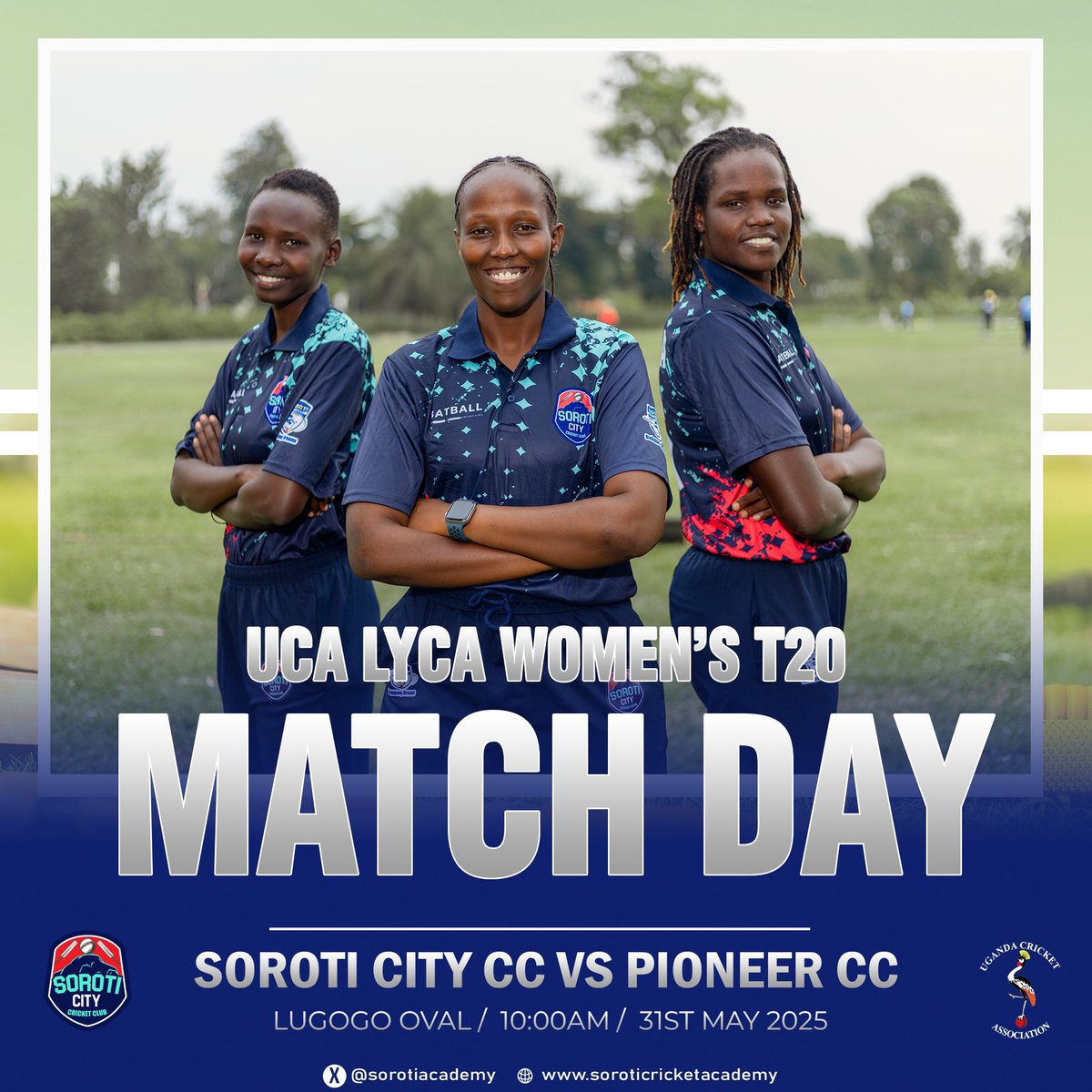 🟢𝐌𝐀𝐓𝐂𝐇  𝐃𝐀𝐘!!! 🟢

𝕊ℍ𝕆𝕎𝕋𝕀𝕄𝔼 🔜 in Lugogo 🔥

🏆 UCA Lyca Women’s T20

🏏 Soroti City Cricket Club

🆚 Pioneer CC
🏟️ Lugogo Cricket oval
🕰 (10Am and 2Pm)

🍿 Come Cheer on the girls 🍿 

👉 Come watch the defending champions

#BuildingDreams