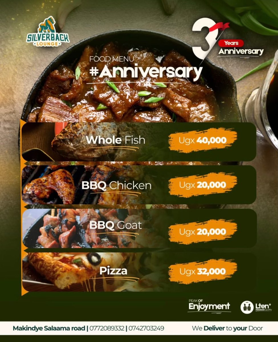 silverbackug's tweet photo. 🍽️ The Official Menu for the Day Is Here! 🎉
We’re serving nothing but the best flavors for our anniversary celebration at Silverback Lounge 🎊
@ChaapaLeague @Omusirima @hmwesigye @dj_hakuna https://t.co/1criuZkJnH