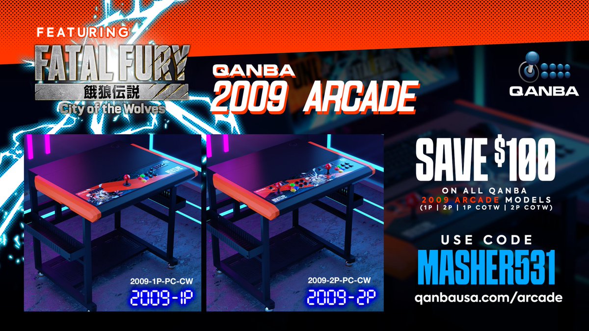 Special Promo from <a href="/QanbaUSA/">Qanba USA</a> Fatal Fury: City of the Wolves Qanba 2009 discounted another $100 from the sale price.  This is one nice piece of hardware.  

Get it from qanbausa.com/arcade and use the code:  MASHER531 to get $100 off.   

#COTW #fatalfury #qanba2009