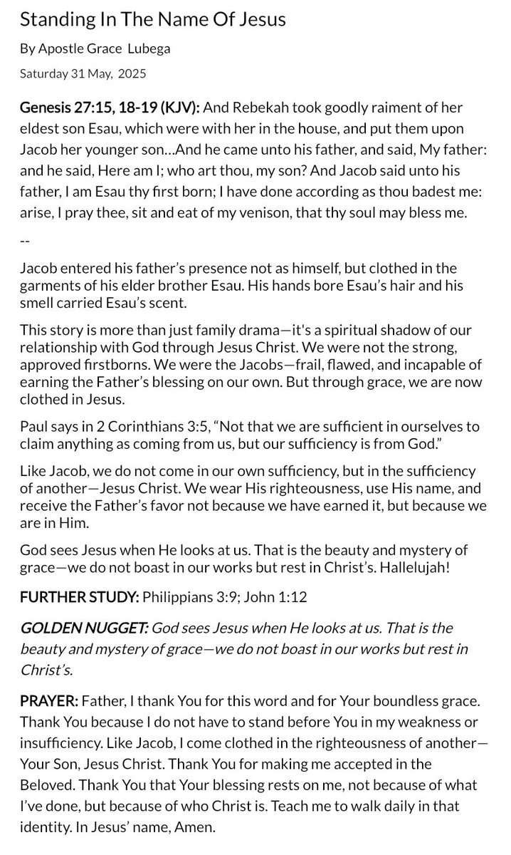 Good morning.
Here’s the devotional for the day.
“Standing In The Name Of Jesus”.