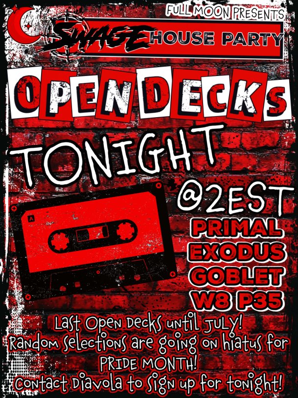 SWAGEYNO$ (@swagesound) on Twitter photo Open all decks tonight! House party kickin off in an hour! whos playing tonight idk? COULD BE YOU!!! we goin in alll night friends! high priestess <a href="/DiavolaXIV/">Diavola π€</a> killin it on the flyer game as usual! hit her up if you wanna play! Open all decks tonight! House party kickin off in an hour! whos playing tonight idk? COULD BE YOU!!! we goin in alll night friends! high priestess <a href="/DiavolaXIV/">Diavola π€</a> killin it on the flyer game as usual! hit her up if you wanna play!