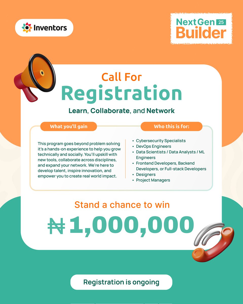 D_INVENTORS's tweet photo. Ever thought: “I want to do more with my skills”?
NextGenBuilder is for you!
Build real-world projects
Learn from mentors
Join a vibrant tech community
Win cash + recognition
Spots are limited
Register now
👇
https://t.co/6BF8VMuFSd
#NextGenBuilder #NGB25 #InventorsCommunity https://t.co/rAN8JEYFkV
