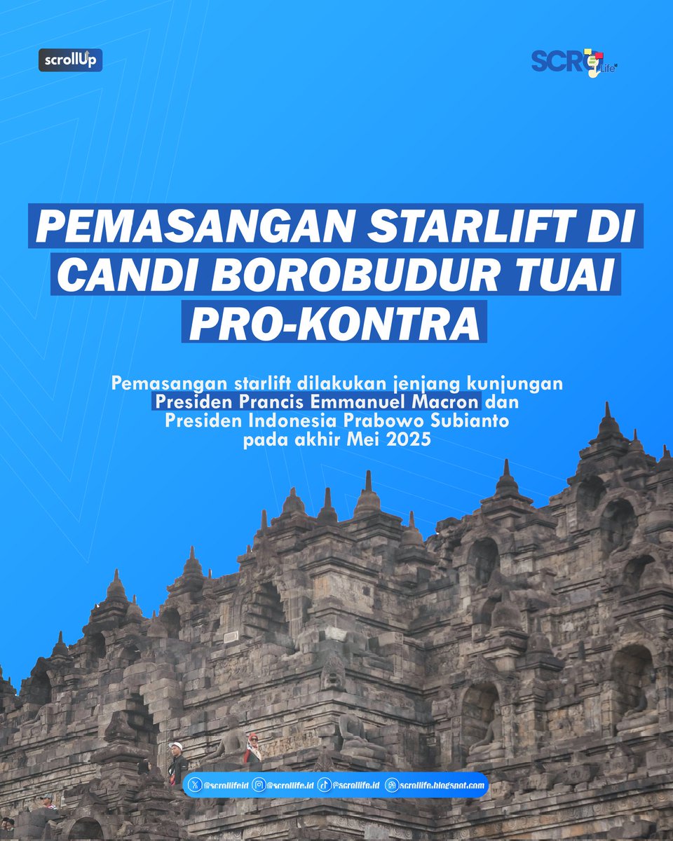 scrollifeid's tweet photo. Stairlift di Candi Borobudur?! 🤔

Pemasangan tangga otomatis di situs bersejarah ini menuai pro dan kontra. Siapa yang diuntungkan, dan apa yang dipertaruhkan?

Yuk baca berita selengkapnya di https://t.co/rtrajli6uC

#candiborobudur #starliftcandi #viral #Scrollife https://t.co/hAYYKjcIoz