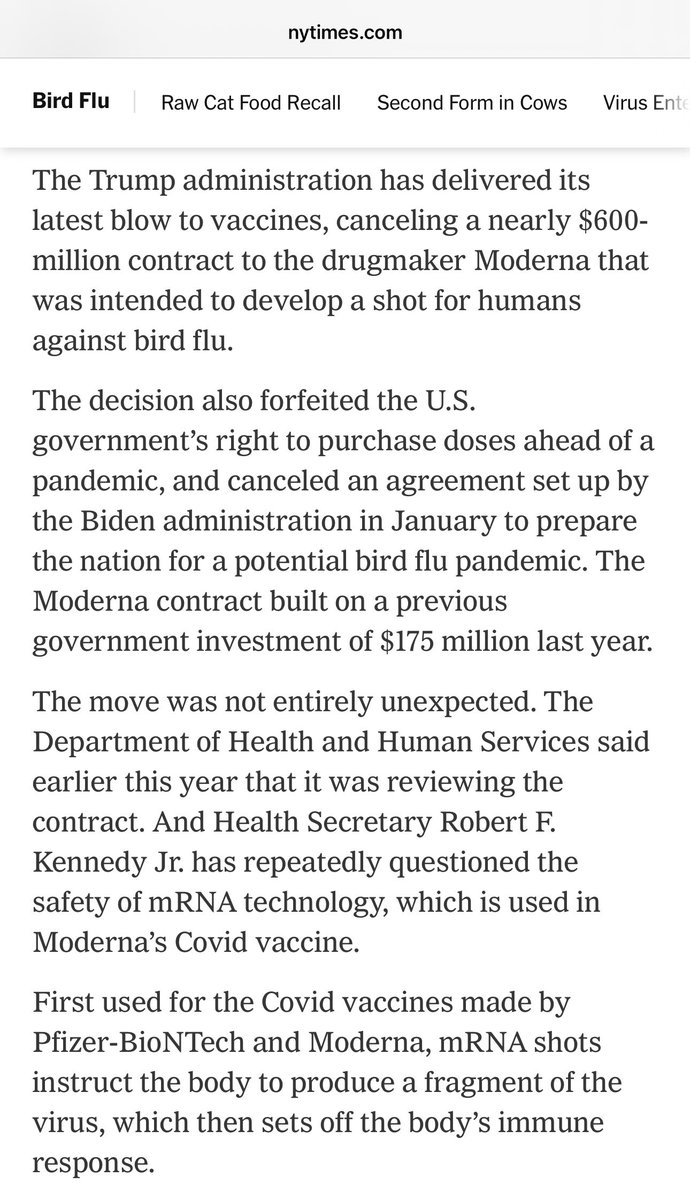 川普当局终止了HIV疫苗研究项目，并取消了莫德纳研发mRNA流感疫苗的合同。在反疫苗、反科学恶魔的掌管下，各种疫苗研发都会被取消。