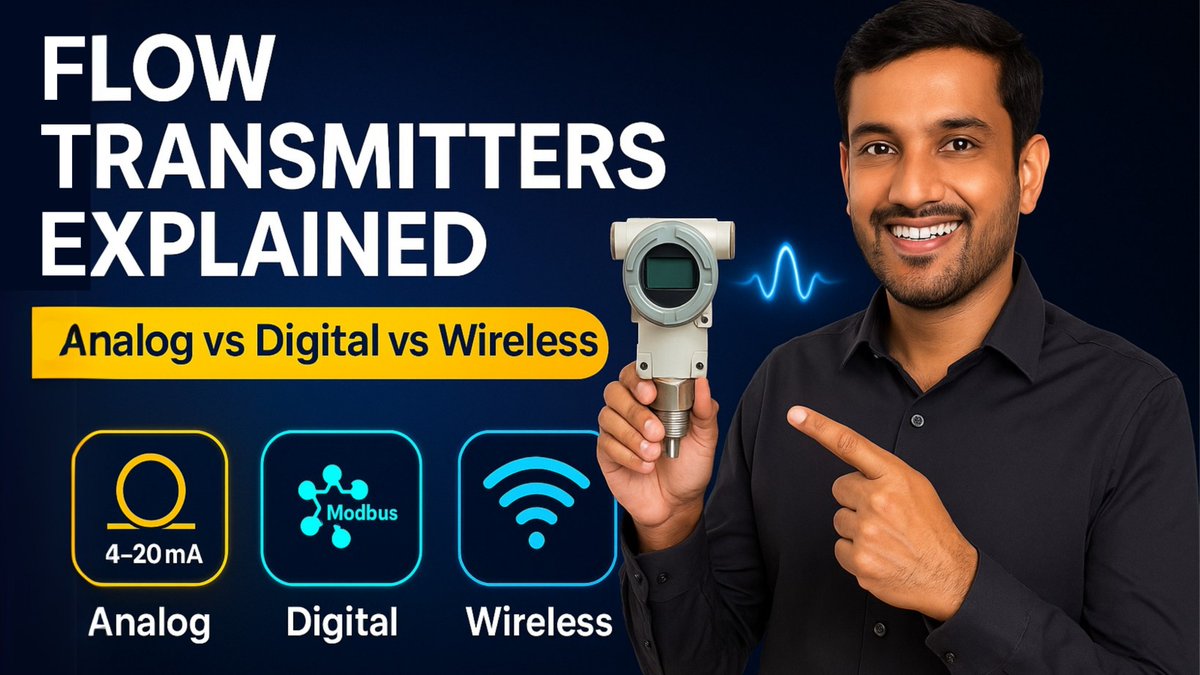 TechartRad28699's tweet image. Analog, Digital, or Wireless which flow transmitter is best for your plant? 
Raj Kanabar explains it in 6 mins:
✔️ Signal types
✔️ Selection guide
✔️ Real-world tips

Watch now ➡️ youtu.be/OZCq9Zci0G8

#RadicalTechMart #RadicalTechArt #RadicalTalks #RajKanabar #FlowTransmitter