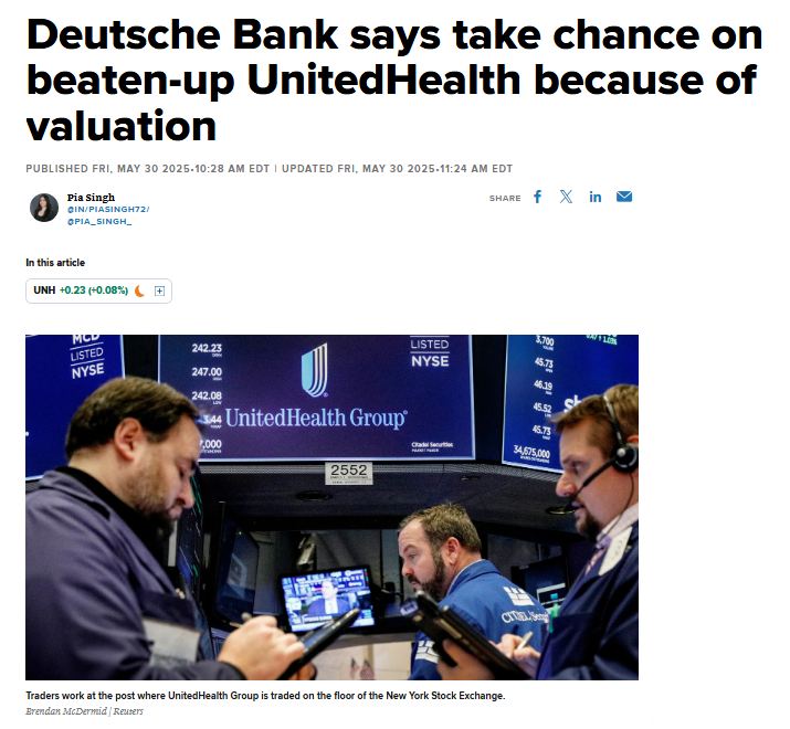 🚨 BREAKING : "Deutsche Bank consiglia di acquistare UnitedHealth ($UNH), ma è davvero una mossa sicura?"