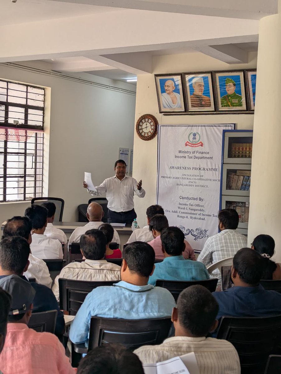 PCIT-2, Hyderabad conducted an outreach program on 30.5.2025 for Primary Agricultural Co-operative Societies (PACS) by ITO, Ward-1, Sangareddy. Session was attended by 35 PACS Secretaries, and queries raised by the participants were addressed during the programme.