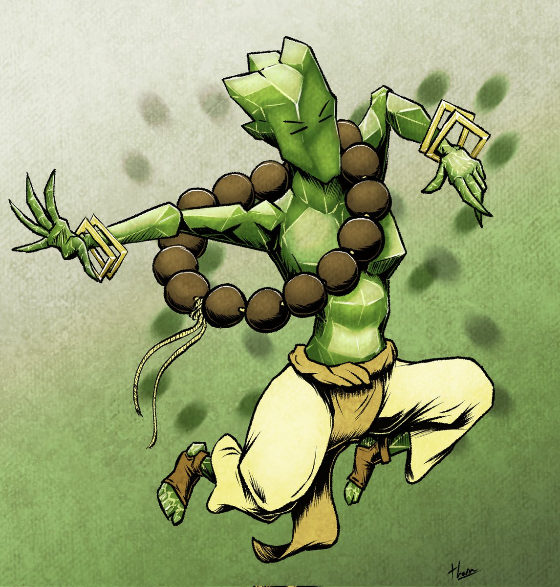 NukeLaine's tweet photo. @Waaaracle I would love a chibi of an old D&amp;D character of mine. Umadana is a Shardmind monk: a Punching Crystal with something to Stand for.🤭 This rock's first "art" was a random green gem I pulled from Google, then tacked with a Lenny Face. https://t.co/OWytIW1ozL