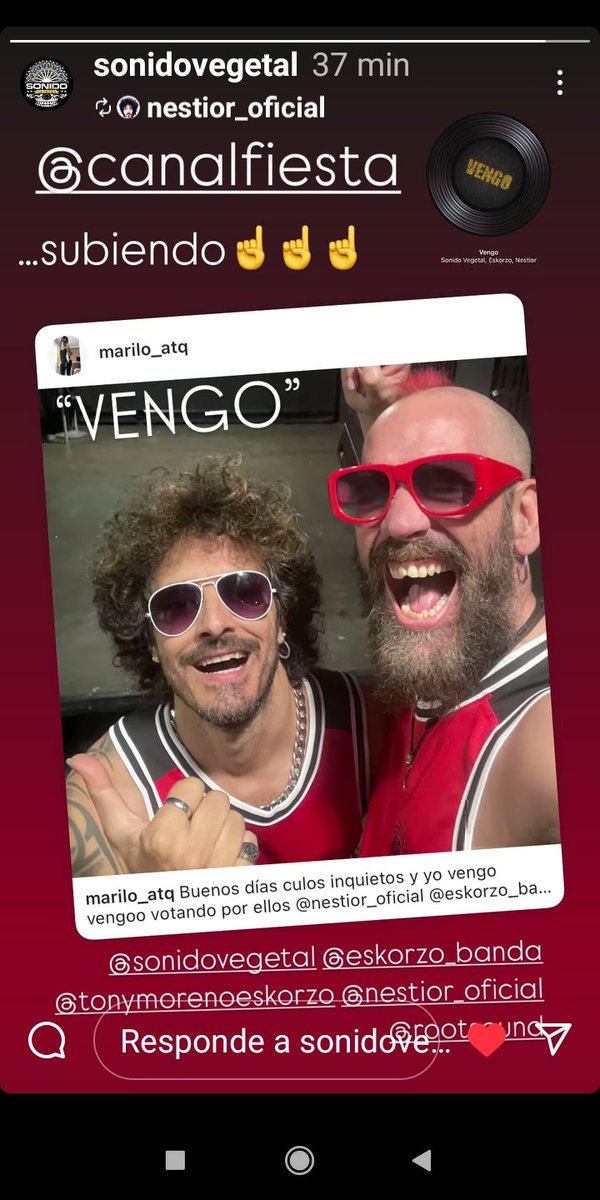 Y yo vengo vengo votando por ellos <a href="/Nestior_Oficial/">Nestior</a> <a href="/Eskorzo/">ESKORZO</a> y con #SonidoVegetal para que su PeAZo TeMaZo #VENGO sea #N1Canalfiesta22 <a href="/canalfiesta/">Canal Fiesta Radio</a> <a href="/mrodriguezofi/">Micky Rodríguez</a> así que báilalo muévelo gózalo vótalo fluuuuye 🔝5️⃣0️⃣