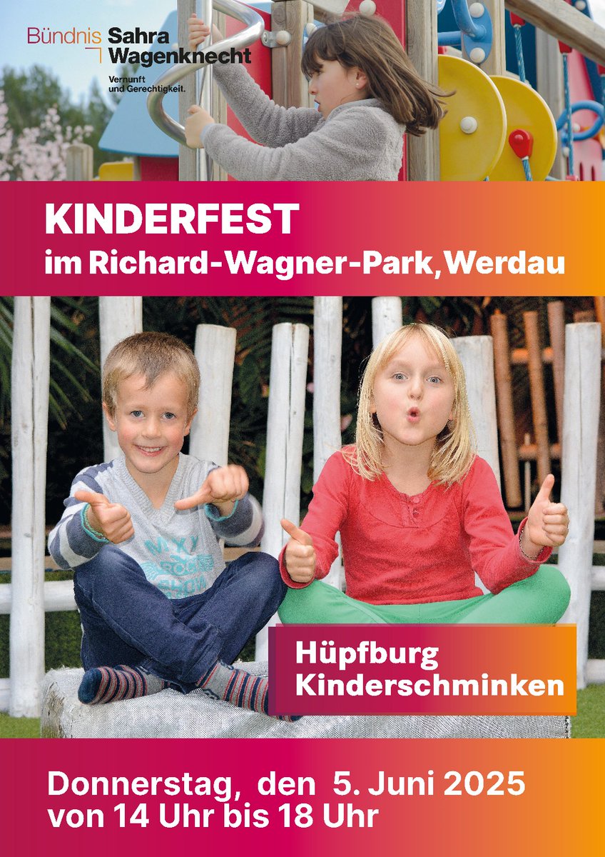 denkansatz_2607's tweet photo. Hallo Leute, eigentlich mache ich im Urlaub gerade auch von X eine kleine Pause. Für das #Kinderfest in #Werdau mache ich jedoch eine kleine Ausnahme.
Kommt mit euren kleinen vorbei. Das Fest gibt's jetzt seit 15 Jahren. Immer ausgerichtet von den gleichen Leuten. Da die #Linke mittlerweile mit ihren #Kriegskrediten dafür steht eure Kinder auf den #Krieg vorzubereiten und sozialen Kahlschlag in Kauf zu nehmen übernimmt das #BSW wie schon letztes Jahr Organisation und spendet für die Kosten.
Kommt gerne auch aus #Zwickau und Umgebung vorbei.
Bündnis Sahra #Wagenknecht