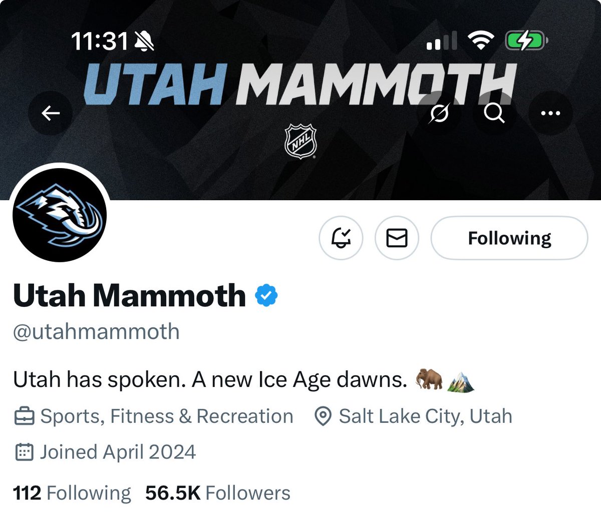 Hey they’re officially the Utah Mammoth on Twitter now. They got the username! #TusksUp