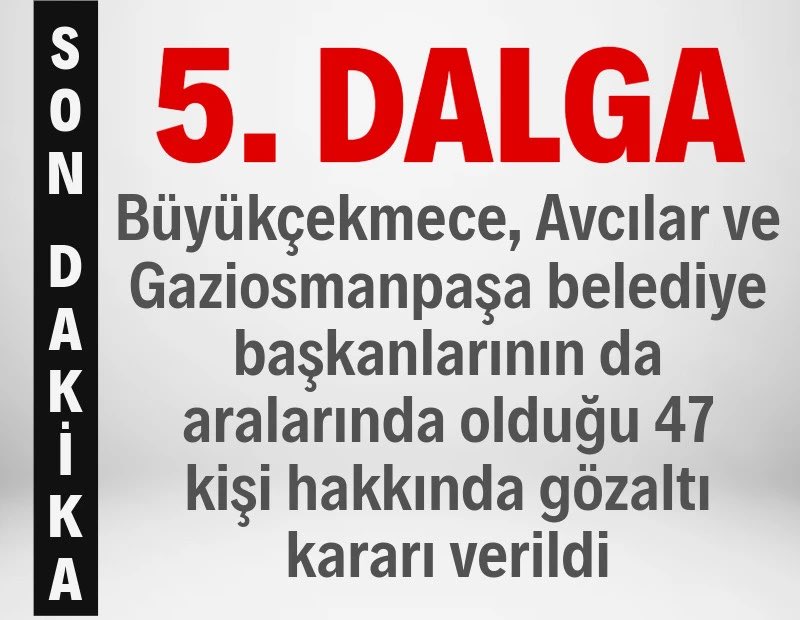 📌#sondakika
 Avcılar Belediye Başkan Yardımcıları Erhan Daka ve Mehmet Mandacı hakkında gözaltı kararı.