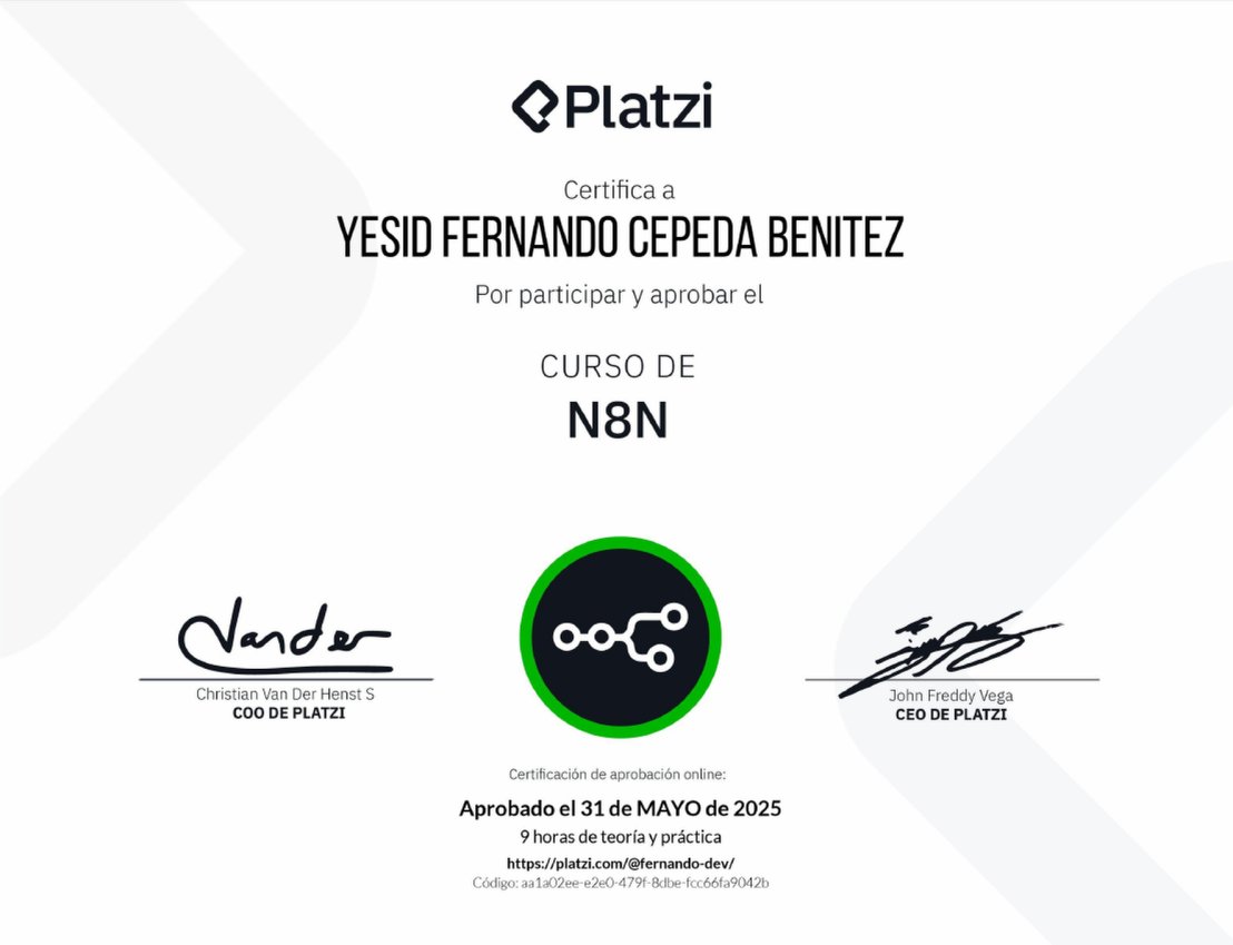 fer_cepeda86's tweet photo. @platzi @n8n_io ¡Aprobé el Curso de N8N en
@platzi
@n8n_io
#NuncaParesDeAprender https://t.co/23FBjOPlEP