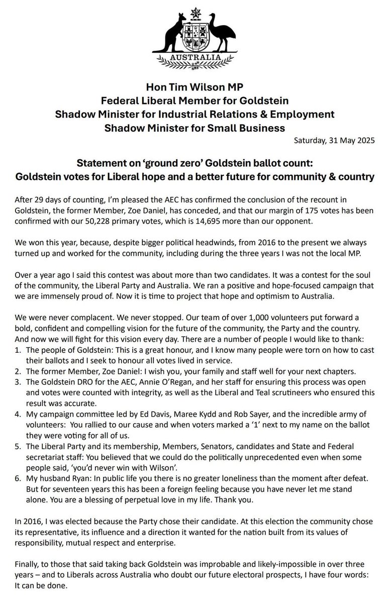 Tim Wilson is peddling blatant factual LIES and misleading narratives in this statement which need to be called out - and noted.
---------
Claim - "We always turned up and worked for the community, including the three years I was not local MP"

Fact - He spent his time