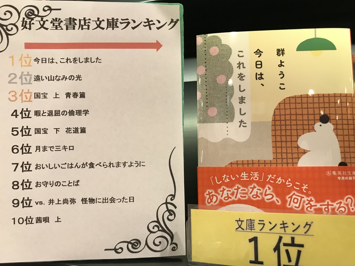 koubundo_honten's tweet image. 今週の文庫ランキング1位のご紹介です📚
「今日は、これをしました」
移り変わる毎日の中で、彩りある暮らしを送るためのヒント凝縮エッセイ集!
出版社:集英社 税込価格:¥704
#今日はこれをしました #群ようこ #集英社文庫 #ランキング一位 #しない生活 #エッセイ集 #好文堂 #好文堂書店