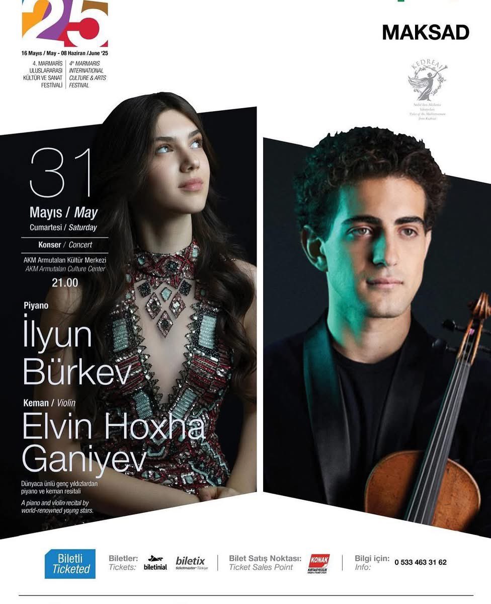 Günaydın..
Güzel ve huzurlu bir hafta sonu dilerim..🌺💖

Bu akşam, sevgili öğrencim İlyun Bürkev ve Elvin Hoxha keman - piyano konserleriyle Marmaris’te olacaklar. Ben ise İstanbul’da Grand Pera’da resital vereceğim..

Birbirimize uzaktan sevgi ve güzel dileklerimizi iletiyor,