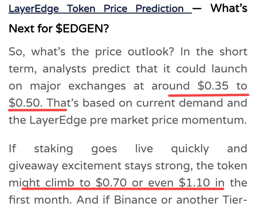 😱LayerEge Official Price prediction 

🫡on major exchanges at around $0.35 to $0.50.

the token might climb to $0.70 or even $1.10 in the first month💪

🤝Can get GM with <a href="/GiveRep/">GiveRep</a> <a href="/ikadotxyz/">Ika「🦑」</a> <a href="/ATTNtoken/">ATTN 👁️</a>