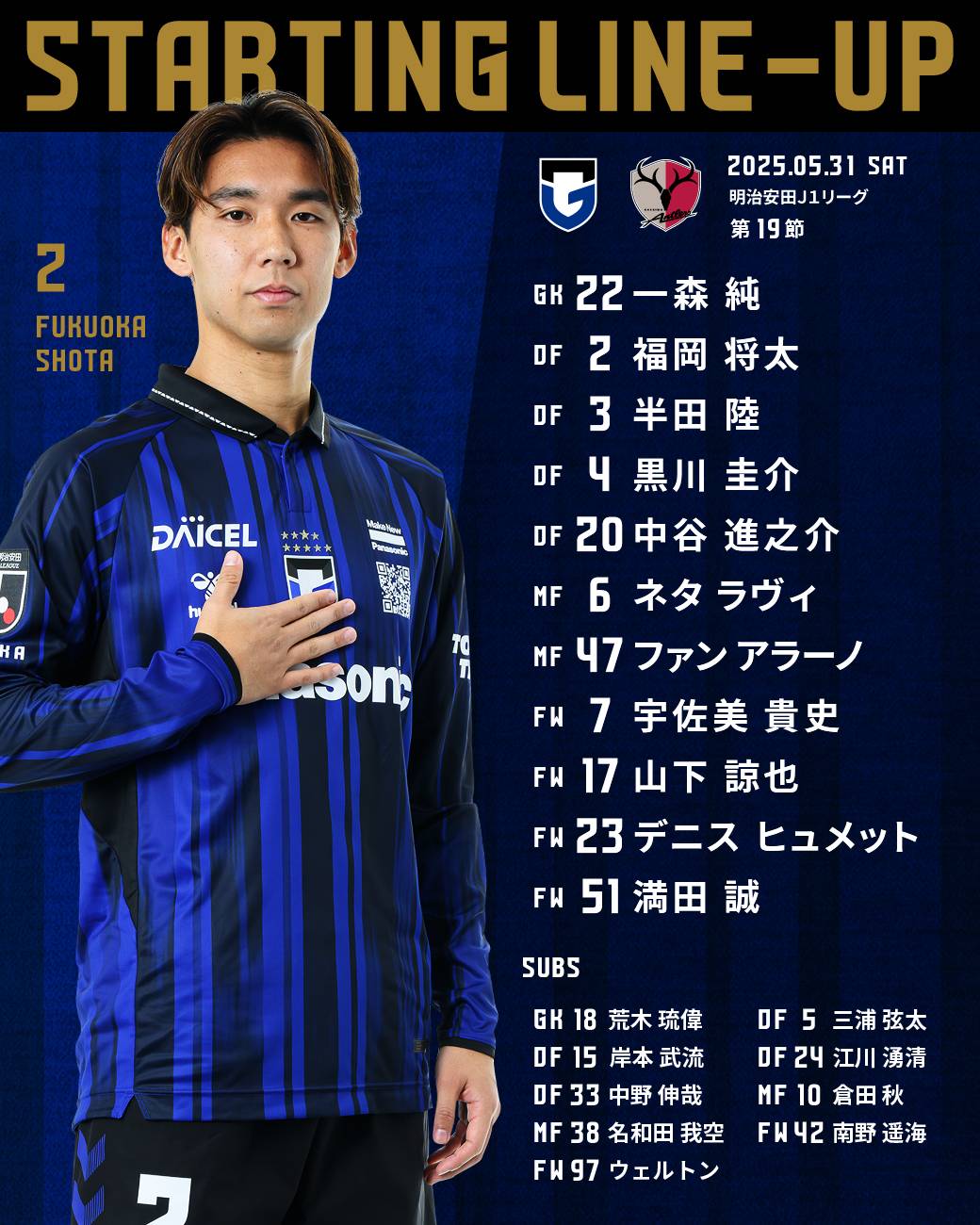 ガンバ大阪　坂本一彩　実使用ユニフォーム ガンバ大阪 坂本一彩 実使用ユニフォーム WE ARE GAMBA OSAKA ］FW13