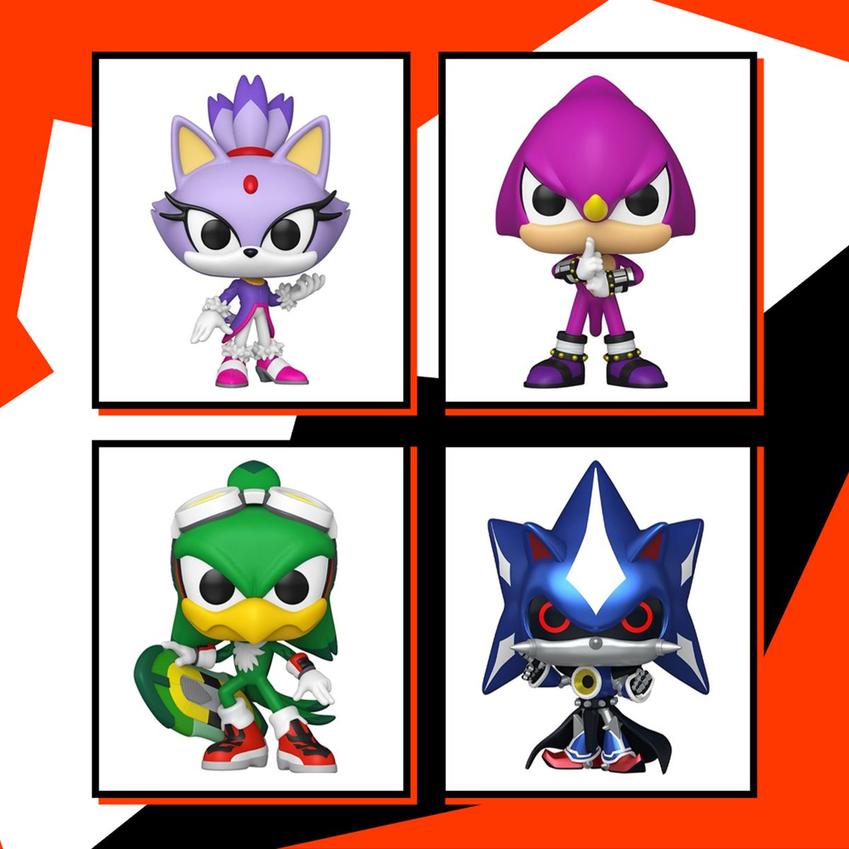 Take a look at these new #Sonic Funko Pop images of Blaze the Cat, Espio the Chameleon, Jet the Hawk, and Neo Metal Sonic.

Pre-orders are reportedly scheduled to open in early June 2025.

#SonicNews