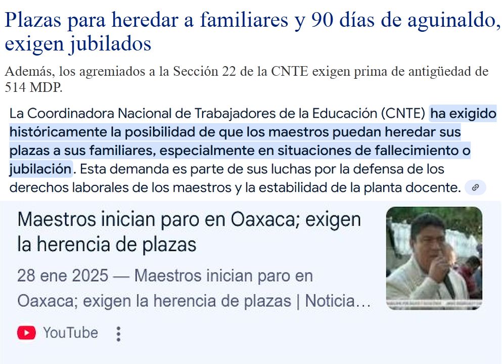 ¿A uds se les hace muy de izquierda y  legitimo y un derecho laboral justo que la CNTE (la SNTE también) exijan heredar plazas a familiares?

No quieren soltar la ubre del presupuesto publico, ¿si no les pagan bien y no es un gran trabajo xq quieren heredar plazas mal pagadas?