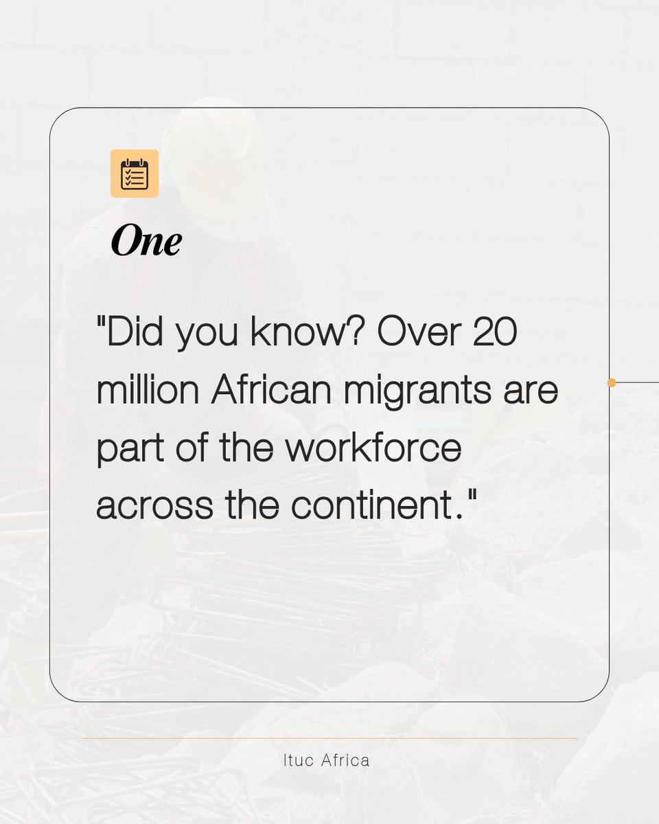 ITUC-Africa // CSI-Afrique (@ituc_africa) on Twitter photo Did you know,over 20 million African migrants are part of the workforce across the continent?
We must protect their rights at all costs.
#MigrantWorkers #Justice4Workers #LabourRights #AfricaUnite <a href="/AkhatorO/">Akhator Joel Odigie</a> <a href="/AbiraBonfoh/">Abira BONFOH</a> <a href="/SweinEthiopia/">Sweden in Ethiopia & AU</a> <a href="/adjele_mensah/">Adjélé Fafa MENSAH-A.</a> Did you know,over 20 million African migrants are part of the workforce across the continent?
We must protect their rights at all costs.
#MigrantWorkers #Justice4Workers #LabourRights #AfricaUnite <a href="/AkhatorO/">Akhator Joel Odigie</a> <a href="/AbiraBonfoh/">Abira BONFOH</a> <a href="/SweinEthiopia/">Sweden in Ethiopia & AU</a> <a href="/adjele_mensah/">Adjélé Fafa MENSAH-A.</a>