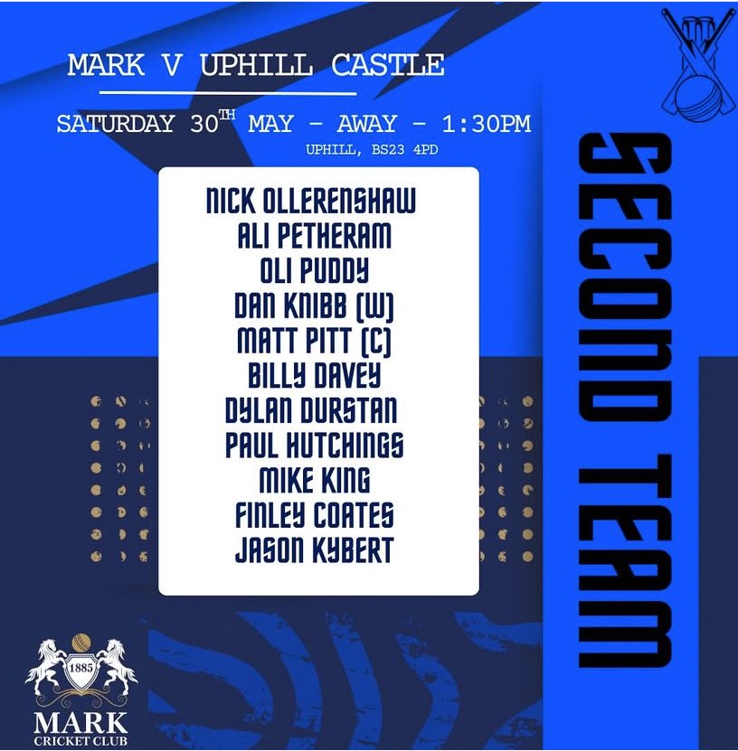 Men's teams in full swing this weekend, first team are home to Middlezoy and the second team are away at Uphill Castle