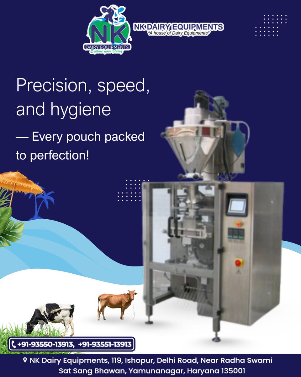 nkdairyequip's tweet image. Precision, speed, and hygiene — every pouch packed to perfection!
Boost your dairy production with NK Dairy’s advanced Pouch Packing and Cup Filling Machines.

🌐 nkdairyequipments.com
☎ +91 93550-13913

#NKDairyEquipments #PouchPackingMachine #CupFillingMachine…
