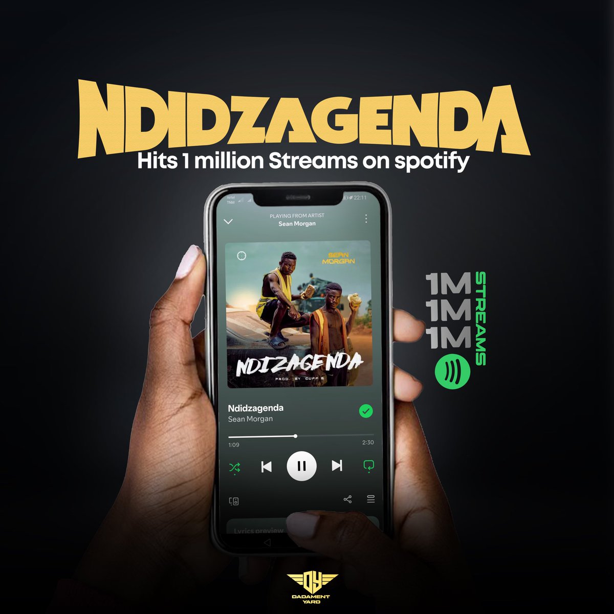 SeanMorganMw's tweet photo. Ndidzagenda Becomes the  FIRST Malawian Dancehall Song ever to hit 1 Million Streams on Spotify. 
Thank You All🙏🏼 https://t.co/BaRWxvhI2c