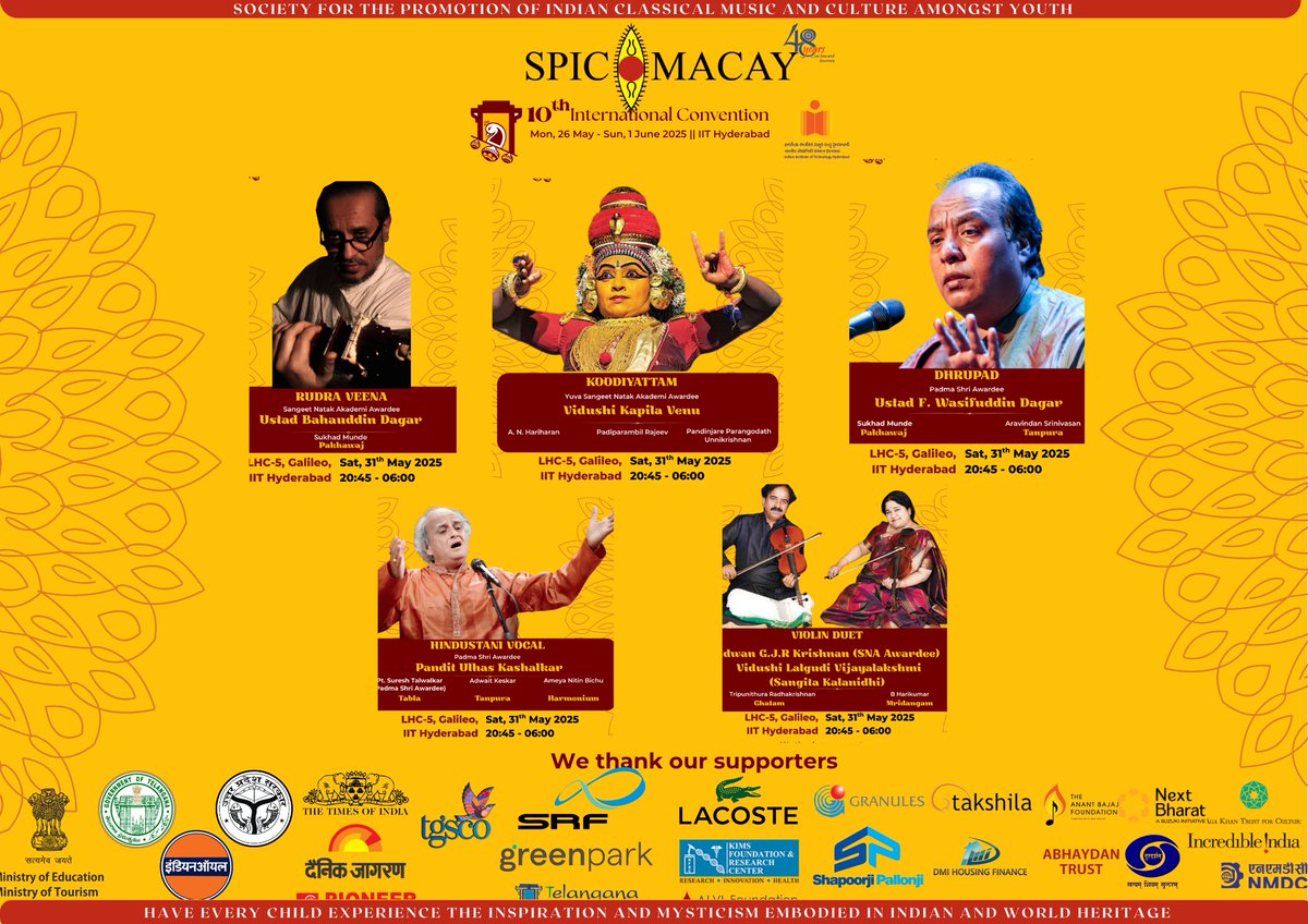 IIT Hyderabad (@iithyderabad) on Twitter photo Immerse yourself in the mysticism of Indian classical arts!
<a href="/IITHyderabad/">IIT Hyderabad</a> proudly hosts the 10th International Convention of SPIC MACAY on 31st May 2025, celebrating the timeless traditions of our cultural heritage.
LHC-5, Galileo, IIT Hyderabad, 31st May | 20:45 – 06:00
Rudra Immerse yourself in the mysticism of Indian classical arts!
<a href="/IITHyderabad/">IIT Hyderabad</a> proudly hosts the 10th International Convention of SPIC MACAY on 31st May 2025, celebrating the timeless traditions of our cultural heritage.
LHC-5, Galileo, IIT Hyderabad, 31st May | 20:45 – 06:00
Rudra