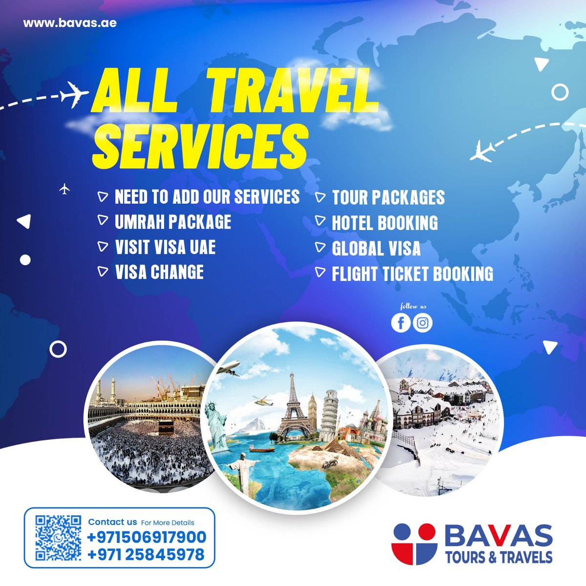 BavasTravels's tweet image. We make your dream trips a reality!

🕋 Umrah Packages | 🛬 UAE Visit Visa | 🔄 Visa Change
🌍 Global Visas | 🏨 Hotel Booking | 🎫 Flight Tickets | 📸 Tour Packages
Contact us:
📞 +971 50 691 7900
📩 office@bavas.ae

#Umrah #VisitVisaUAE #VisaChange #HotelBooking #FlightTickets