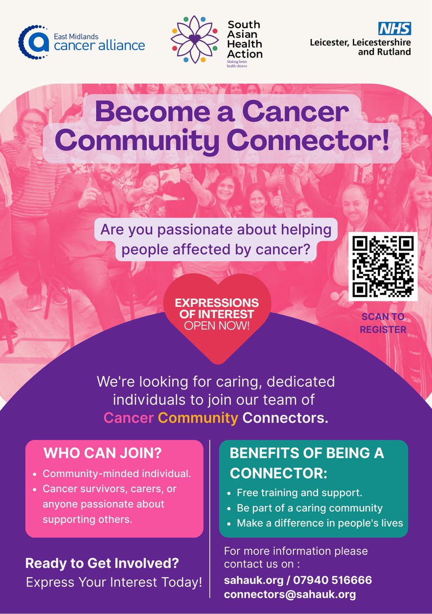 kmistryuk's tweet image. Looking forward to our launch event for Ace #cancercommunityconnectors to build on @SAHealthAction @nhscore20plus5 priorities of #earlydiagnosis ,#screening &amp;amp; #addressingcancerhealthinequalities thanks to @NHS_LLR @cancer_east &amp;amp; our current cancer connectors for their support 👏🏼