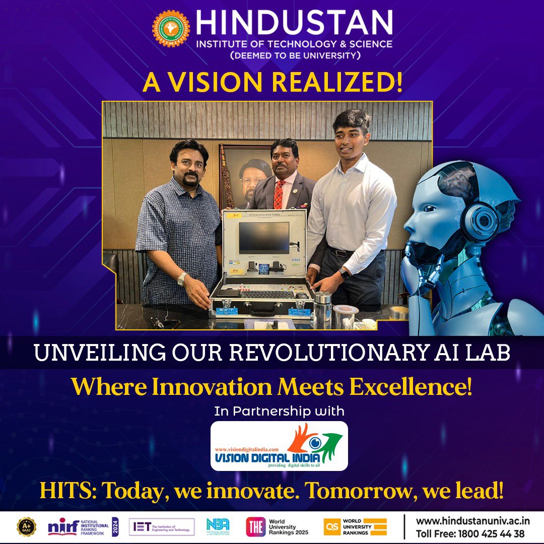 HindustanUni's tweet photo. MAJOR MILESTONE ACHIEVED!
#HITS #MyHindustan #Hindustangroupofinstitutions #dranandjacobverghese #HindustanUniversity #AILab #Innovation #TechnologyEducation #FutureReady #ArtificialIntelligence #DigitalIndia #Excellence #Research #StudentSuccess #kcgcollegeoftechnology https://t.co/MDs8WsrPh0