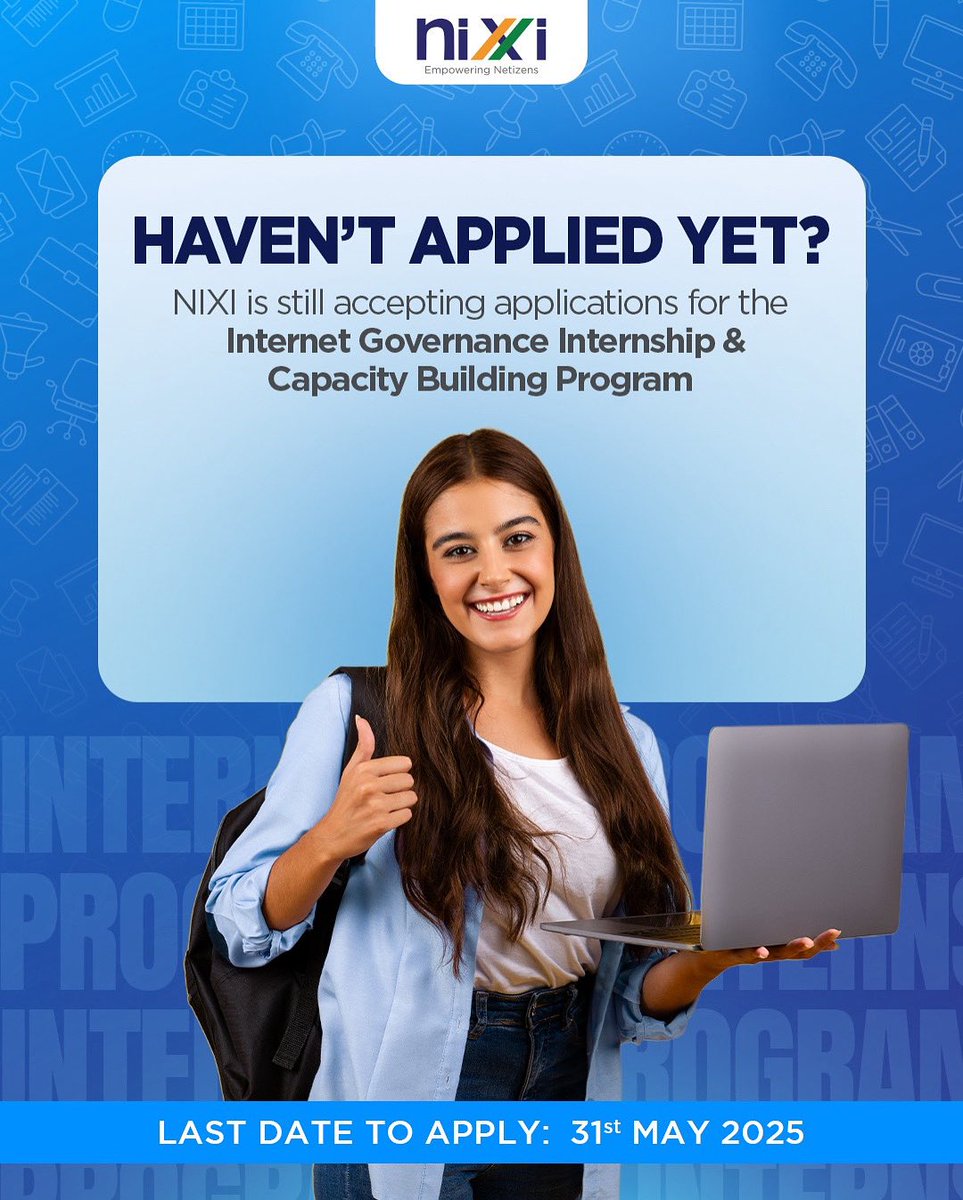 inregistry's tweet photo. You still have time to be part of something impactful. Join the 2nd cohort of NIXI’s Internet Governance Internship & Capacity Building Scheme. Apply now: https://t.co/r0kgxFPM5i
#NIXI #InternetGovernance #NIXIInternship #Digitallndia #PolicyAndTech #FutureOfInternet #ApplyNow https://t.co/Nxa0zQRLAJ