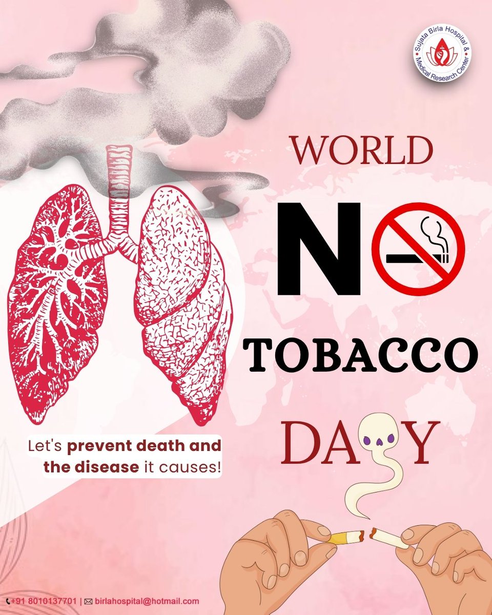 BirlaSujata's tweet photo. This World No Tobacco Day, let's breathe life into our communities. Say no to tobacco, yes to health. 🚭🩺

#WorldNoTobaccoDay #HealthcareHeroes #Sujatabirlahospital #Yashbirla https://t.co/nYfrN1GWoO